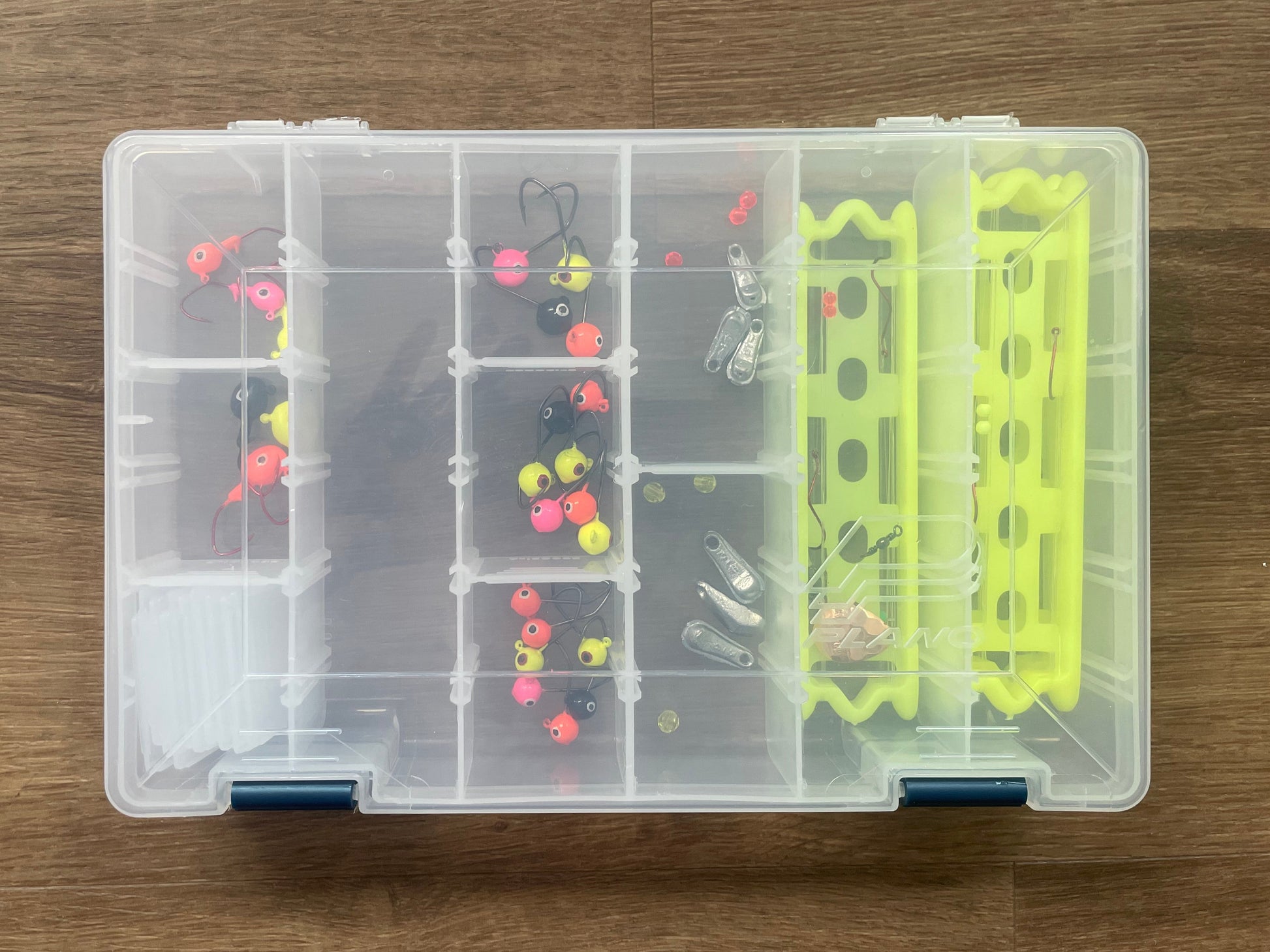 Picture of complete early season walleye fishing system in Plano 3600 box